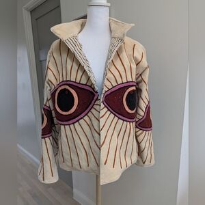 Stylish Cream and Pink Eye-Patterned Jacket